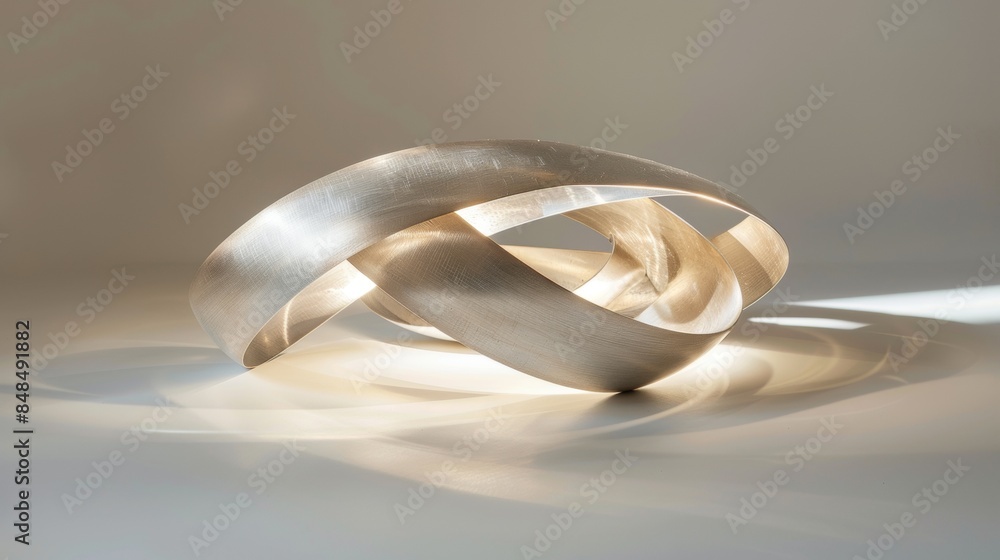 Poster a silver object with a curved shape is on a white surface