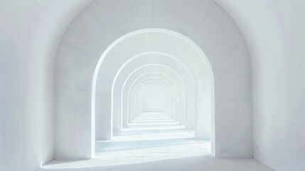 Fototapeta premium A long, narrow white hallway with arched openings