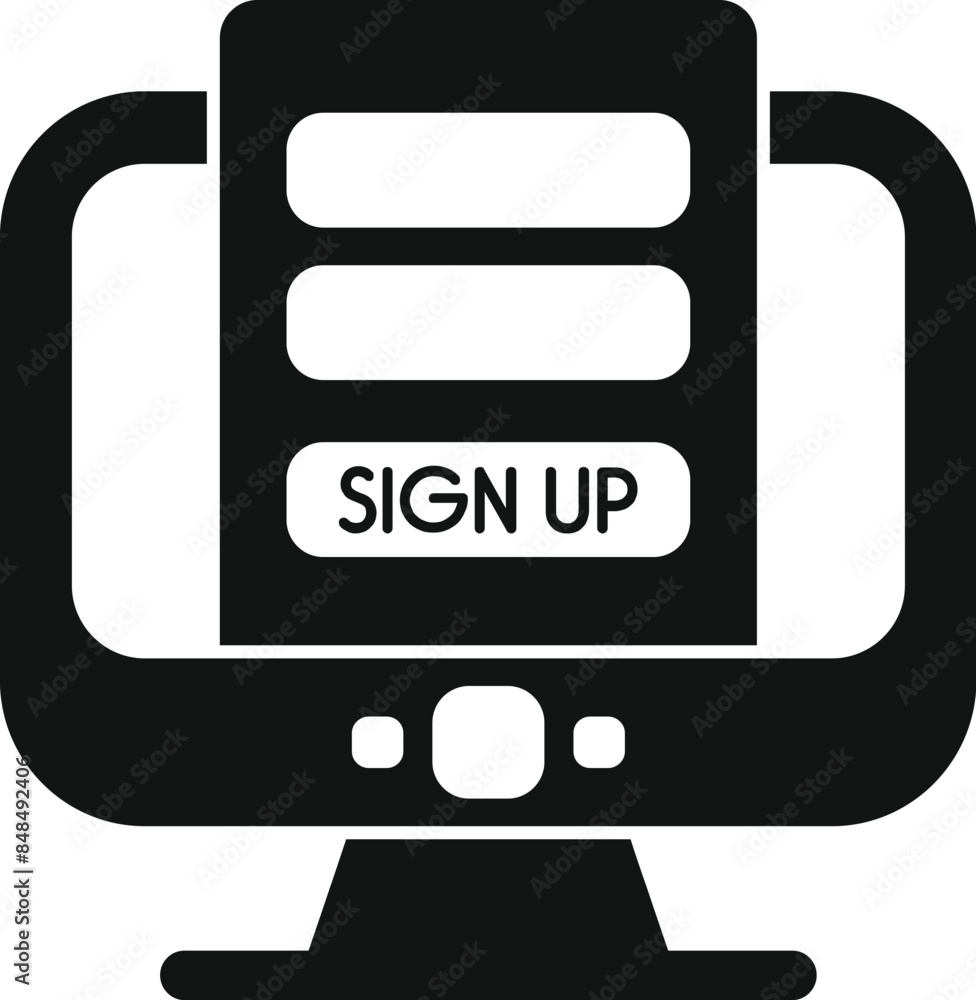 Poster black glyph icon for online registration form being displayed on a desktop computer screen