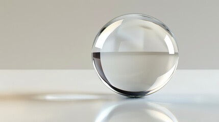 A clear glass sphere sits on a white table