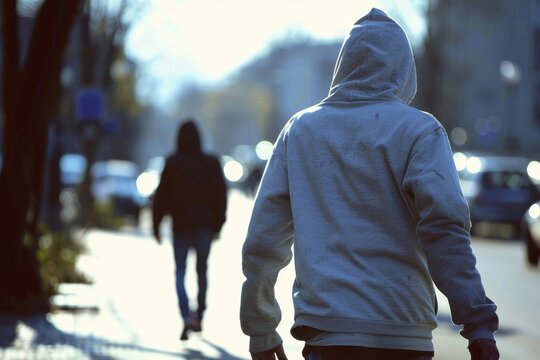 City Thug in Hoodie Observing Streets in Daylight - Crime delinquency and Insecurity