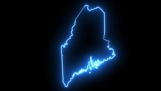 map of the state of Maine in the united states with a blue glowing neon effect