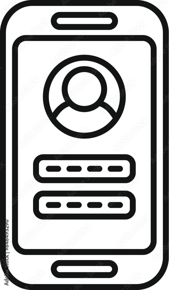 Poster simple line icon of a smartphone displaying a user profile login screen with password input