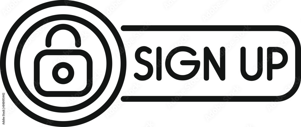 Poster minimalist sign up button with lock icon showing secure registration process
