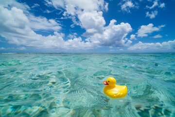 rubber duck in the sea, summer vacations concept.
