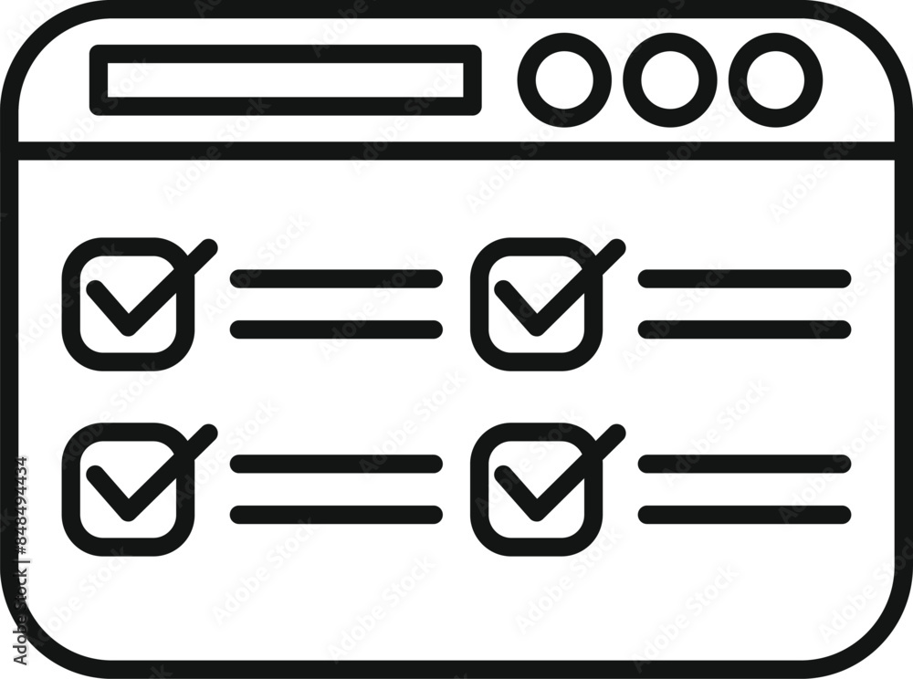 Poster simple icon of an online survey being filled out, with check marks in each box