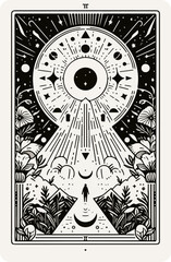 black and white minimalistic illustration of tarot card