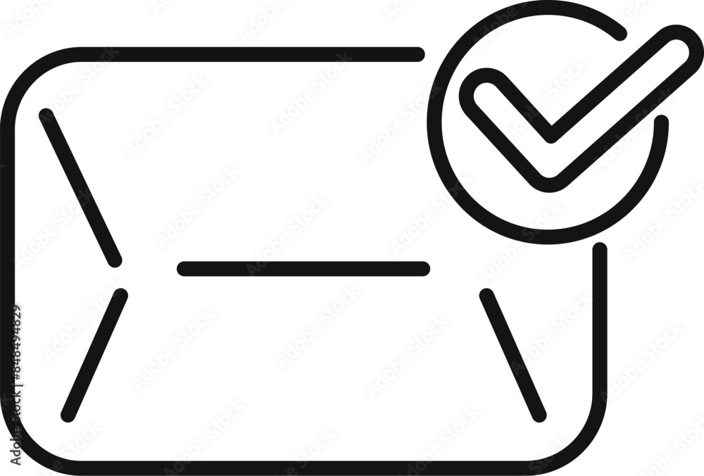 Poster simple line icon of an envelope with a check mark, representing successful email delivery or a posit
