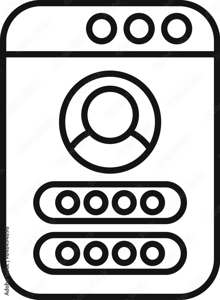 Poster line icon of a smartphone showing user profile with password for login