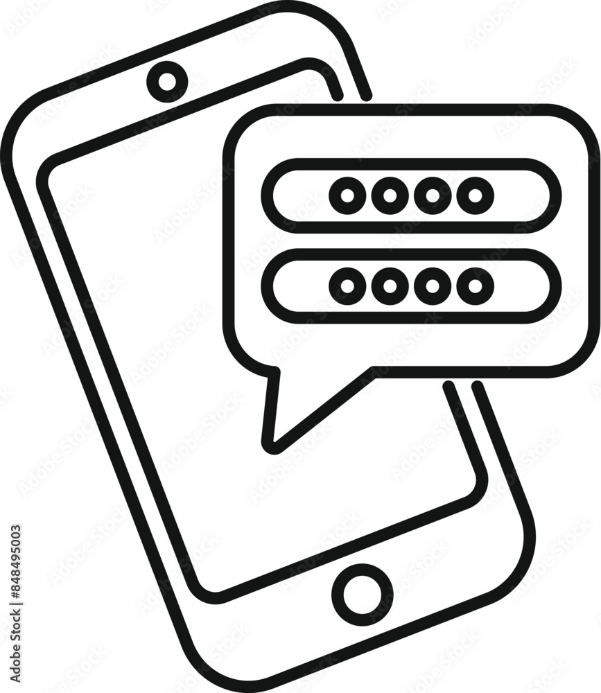 Poster line art icon of a smartphone showing a chat bubble with a password, representing the concept of mob