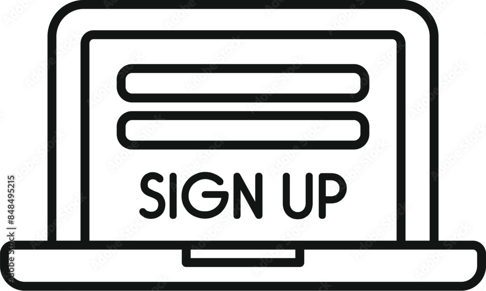 Poster clean minimal line icon of a laptop showing a sign up form, perfect for websites and apps