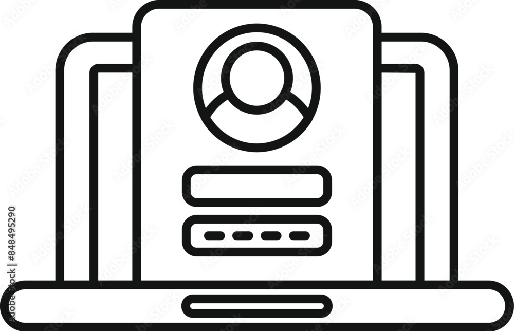 Poster laptop is showing a user profile with login and password requesting access