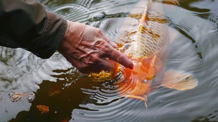 Feeding carp in a lake setting