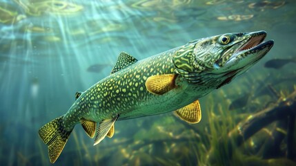 Naklejka premium Fishing for pike the formidable predatory fish