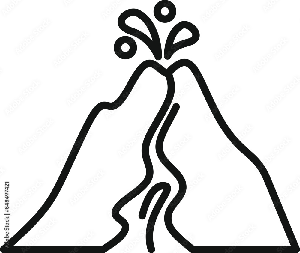 Poster simple line drawing of an erupting volcano with lava flowing down its side