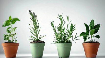 Obraz premium Garden herbs grown in flower pots on the balcony or windowsill