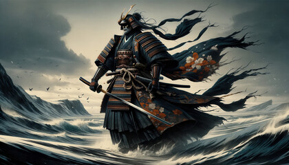 Fototapeta premium 日本画（Japanese painting）／サムライ SAMURAI 着物 anime イラスト