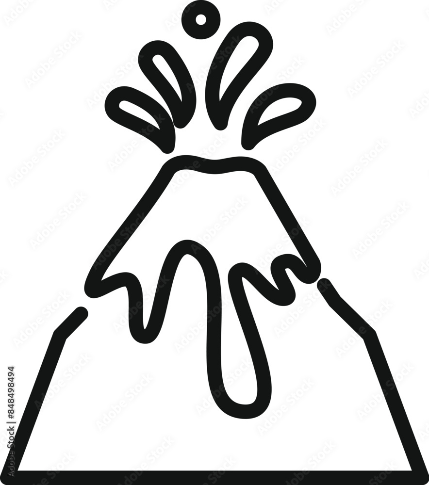 Poster simple line art icon of a volcano erupting with lava flowing down its side