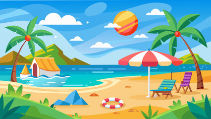 Beach Design Banner With Hello summerBeach Design Banner With Hello summer