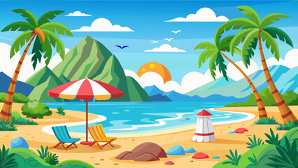 Beach Design Banner With Hello summerBeach Design Banner With Hello summer