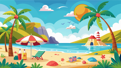Beach Design Banner With Hello summerBeach Design Banner With Hello summer
