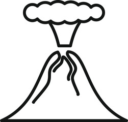Simple line icon of a volcano erupting with a smoke cloud, perfect for representing natural disasters