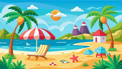 Beach Design Banner With Hello summerBeach Design Banner With Hello summer
