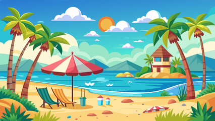 Beach Design Banner With Hello summerBeach Design Banner With Hello summer