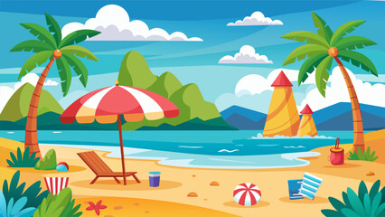 Beach Design Banner With Hello summerBeach Design Banner With Hello summer