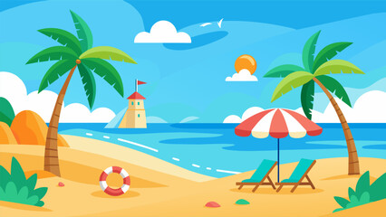 Beach Design Banner With Hello summerBeach Design Banner With Hello summer