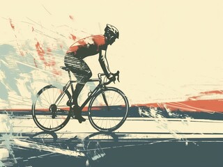Obraz premium A cyclist riding their bike on the road, illustration with flat vintage design style