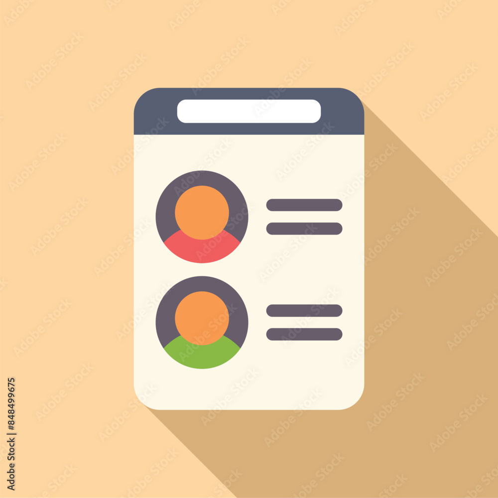 Poster phone showing customer list icon in flat style with long shadow on a beige background