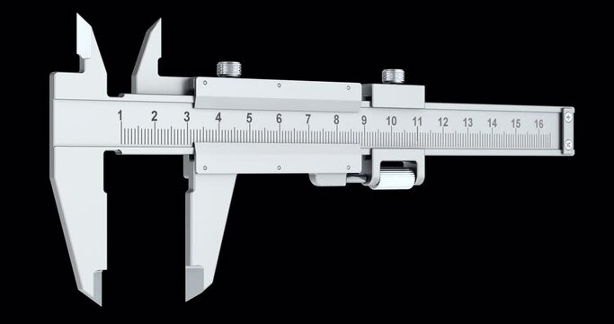 Vernier caliper animation seamlessly loopable. 3D rendering isolated on transparent background