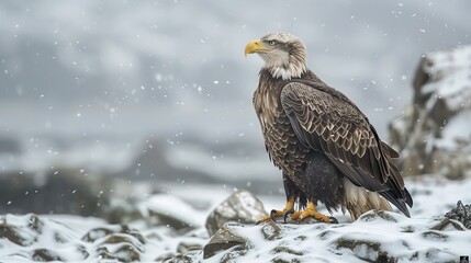 Sea eagle in winter on background. Generative Ai