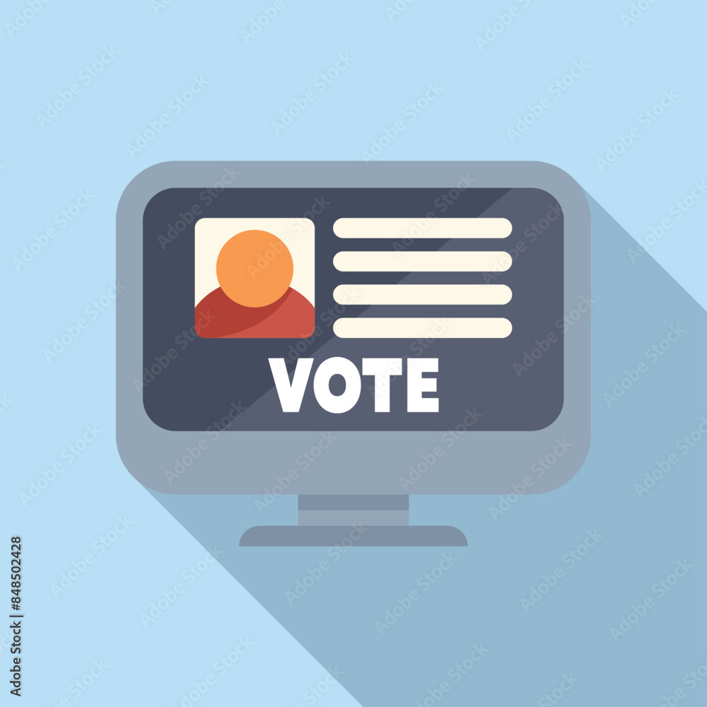 Aufkleber computer screen displaying a candidate profile and a prominent vote button, symbolizing online votin
