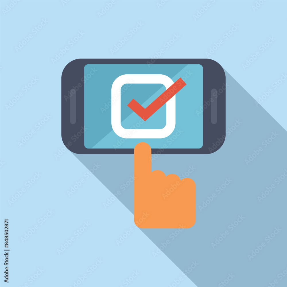 Poster hand is touching screen of smartphone with check mark in check box