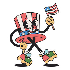 Vector Funny Hat Uncle's Sam Cartoon Celebrate 4th July Illustration Isolated