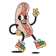 Vector Funny Hot Dog Cartoon Celebrate 4th July Illustration Isolated