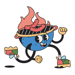 Vector Funny Grill Bbq Cartoon Celebrate 4th July Illustration Isolated