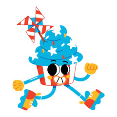 Vector Funny Cupcake Cartoon Celebrate 4th July Illustration Isolated