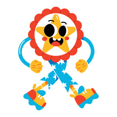 Vector Funny Medal Cartoon Celebrate 4th July Illustration Isolated