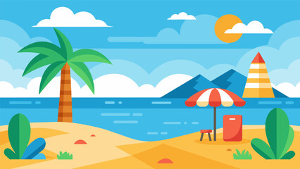 Summer beach scene banner design background