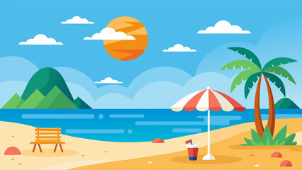 Summer beach scene banner design background