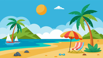 Summer beach scene banner design background