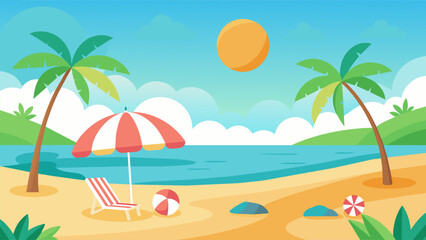 Summer beach scene banner design background