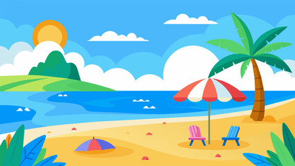 Fototapeta premium Summer beach scene banner design background
