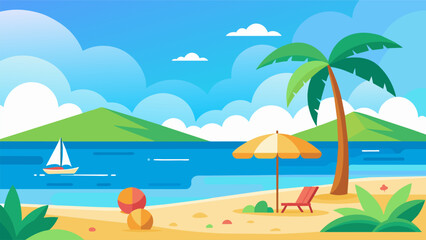 Summer beach scene banner design background