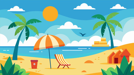 Summer beach scene banner design background