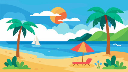 Summer beach scene banner design background