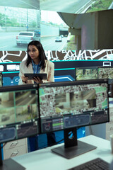 Indian female manager gathers intelligence on cargo delivery logistics by communicating alternative...